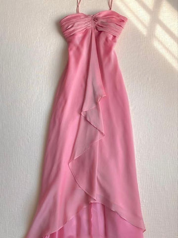 Vestido de fiesta largo de gasa rosa dulce sin tirantes, vestido formal de noche para fiesta Y7560