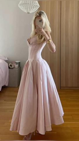 Vestido de fiesta largo rosa sin tirantes, corte A, elegante vestido de noche, atuendos de cumpleaños Y7531