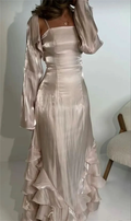 Vintage Prom Dresses with Pleated Ruffles Floor Length Evening Gown Y4595 by simplepromdress