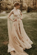 3D Flower Colorful V Neck Tulle Forest Wedding Dresses WD689 by pgmdress
