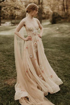 3D Flower Colorful V Neck Tulle Forest Wedding Dresses WD689 by pgmdress