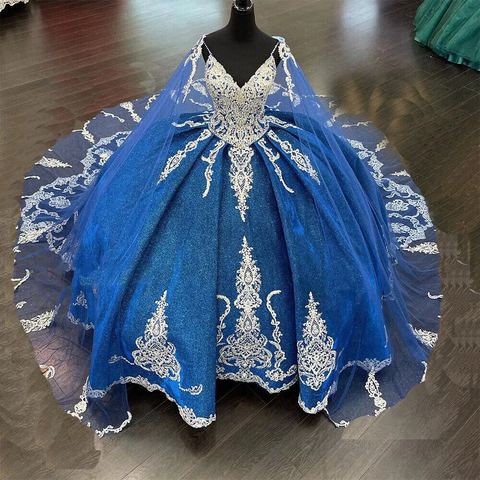 Vestidos de quinceañera con apliques de lentejuelas y cuentas, vestido de princesa con capa Y1516
