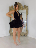 Sexy Black Sparkling Short Homecoming Dresses Back Open Tiered Sequin Graduation Gown Parties Night Y4111 by simplepromdress