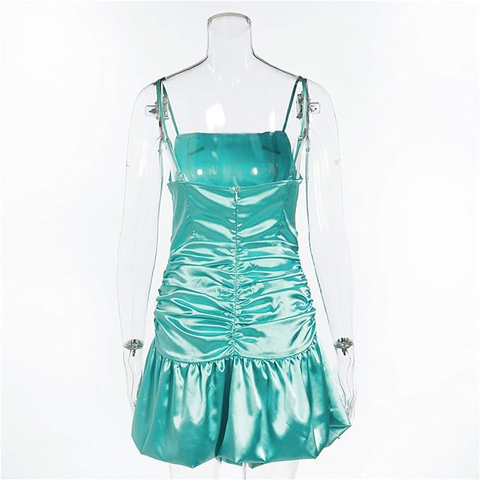 New mint green tight skirt sexy pleated skirt high waist pleated satin dress short homecoming dress Y1903
