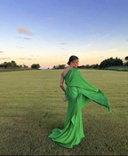 Green One Sleeve Evening Dress With Split,Gala Dress Y5584 by simplepromdress