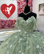 Sage Green Quinceanera Dresses With 3D Flowers Sweet 15 Birthday Ball Gown Y2614 by simplepromdress