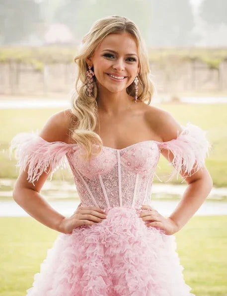 Pink Tulle Ruffled Gown Tulle Prom Dress Corset Tulle Evening Dress Y6093 by simplepromdress