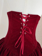 Cute A Line Strapless Burgundy Velvet Ruffles Homecoming Dress Y7972 by simplepromdress