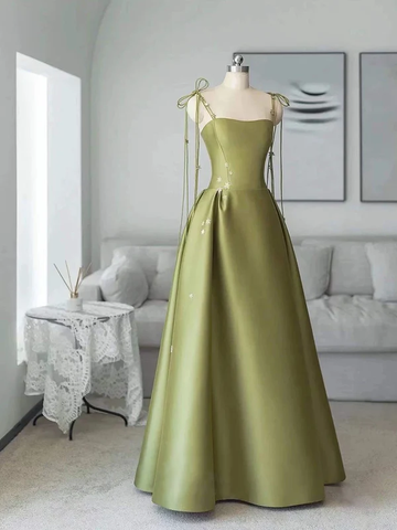 Spaghetti Straps Satin Prom Dress A-line Simple Floor Length Evening Gown Y7011