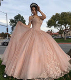 Pink Quinceanera Off Shoulder Lace Appliques Ball Gown Y2734 by simplepromdress