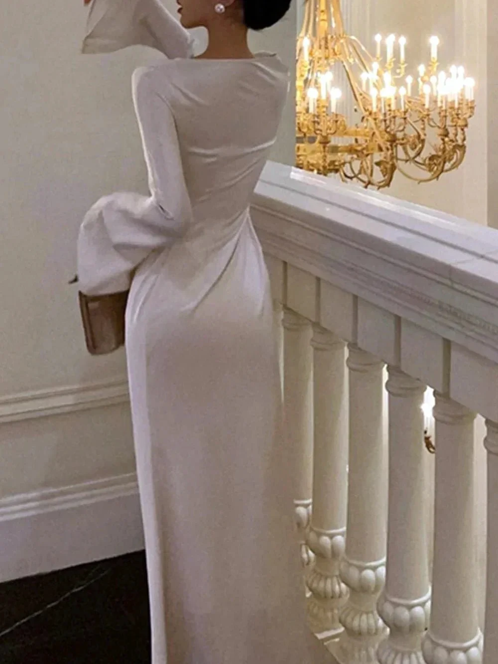 Women's O-Neck Satin Evening Dress Simple White Cocktail Dress Y6894 by simplepromdress