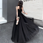 Black tulle beads long prom dress black evening dress Y1134 by simplepromdress