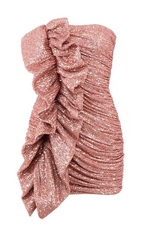 Women Sexy Strapless Mini Ruffle Party Dresses Shiny Homecoming Dress Y4036