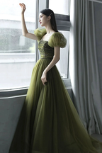 Green tulle long prom dress green evening dress Y623 by simplepromdress