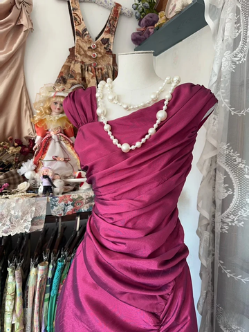 Elegant Satin Ruched Mermaid Prom Dress Pink Evening Gown Y8161