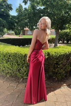 Charming Strapless Burgundy Lace Appliques Long Prom Dress Slit Mermaid Evening Gown Y7883 by simplepromdress