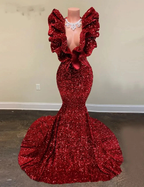 Mermaid Red Sequins Long Prom Dress Charming Evening Dress Y536 by simplepromdress