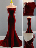 Charming Mermaid Wine Red Long Velvet Evening Dress Y7404 by simplepromdress