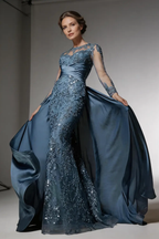 Elegant Steel Blue Mermaid Mother of the Bride Dress with Detachable Train by tangjianjun