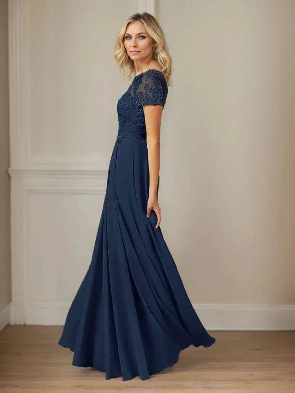 Dark Navy A-Line Boatneck Sequins Chiffon Dress by Dreamylily