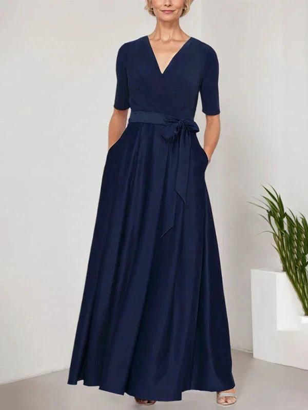 Surplice Neckline Ballgown with Full Satin Skirt & Jersey Bodice by Dreamylily