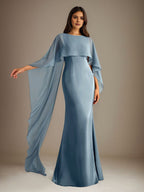 Sheath/Column Boatneck Floor-Length Chiffon Mother of the Bride Dress With Cascading Ruffles