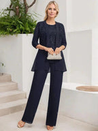Jumpsuit/Pantsuit Separates Scoop Floor-Length Chiffon Lace Mother of the Bride Dress With Sequins by Dreamylily