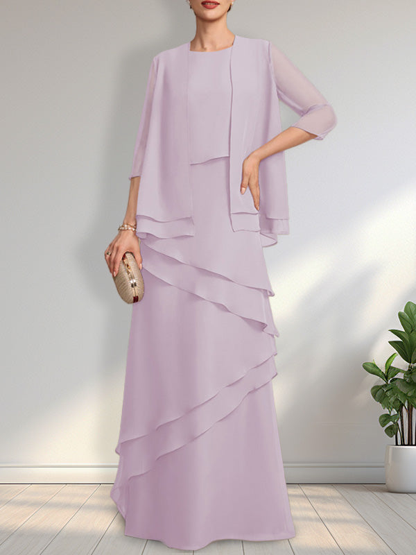 Sheath Scoop Floor-Length Chiffon Mother of the Bride Dress