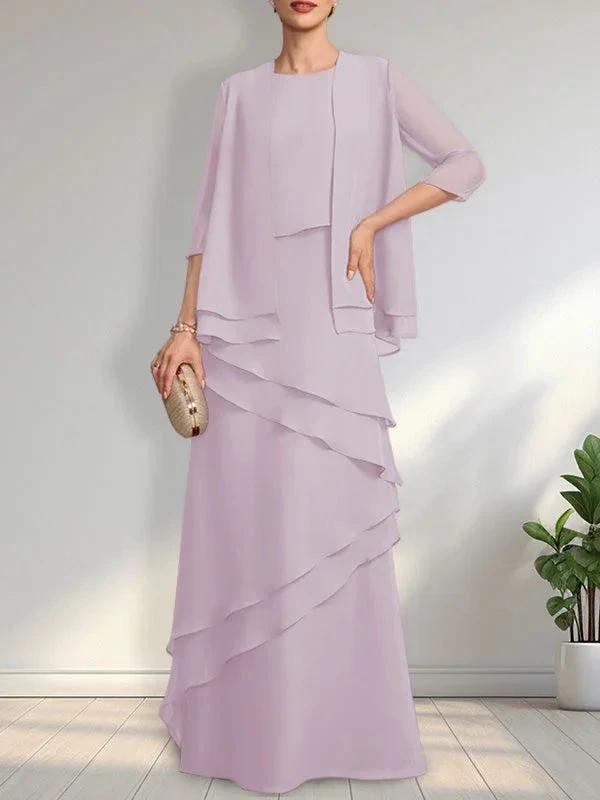 Sheath Scoop Floor-Length Chiffon Mother of the Bride Dress by Dreamylily