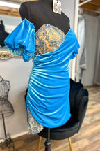 Black Velvet Sweetheart Beaded Short Cocktail Dress