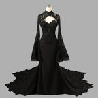 Black Luxury Gothic  Wedding Dress Sheer Lace Mermaid  SW562