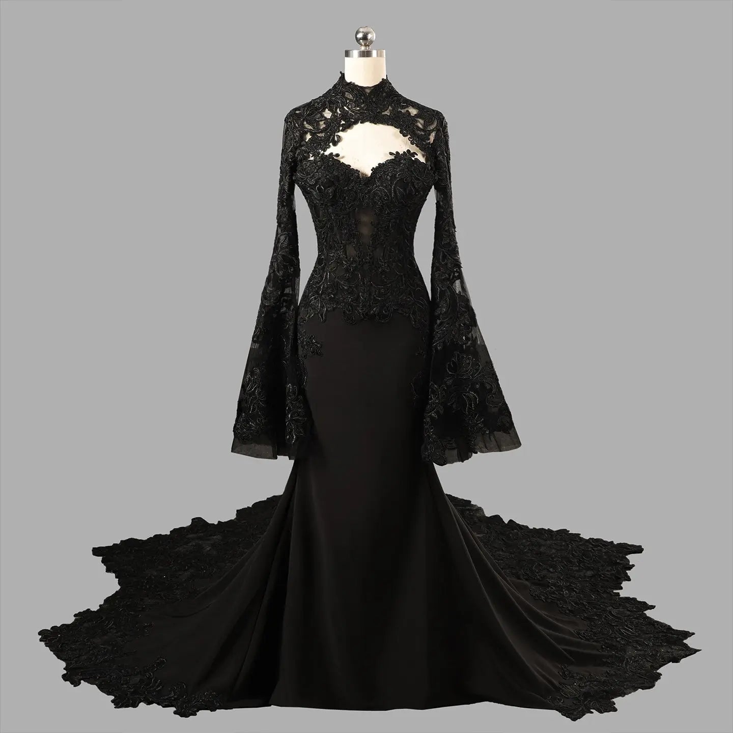 Black Luxury Gothic  Wedding Dress Sheer Lace Mermaid  SW562