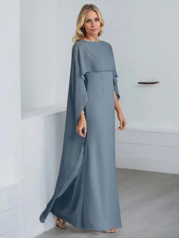 Sheath Scoop Floor-Length Chiffon Mother of the Bride Dress With Cascading Ruffles by Dreamylily