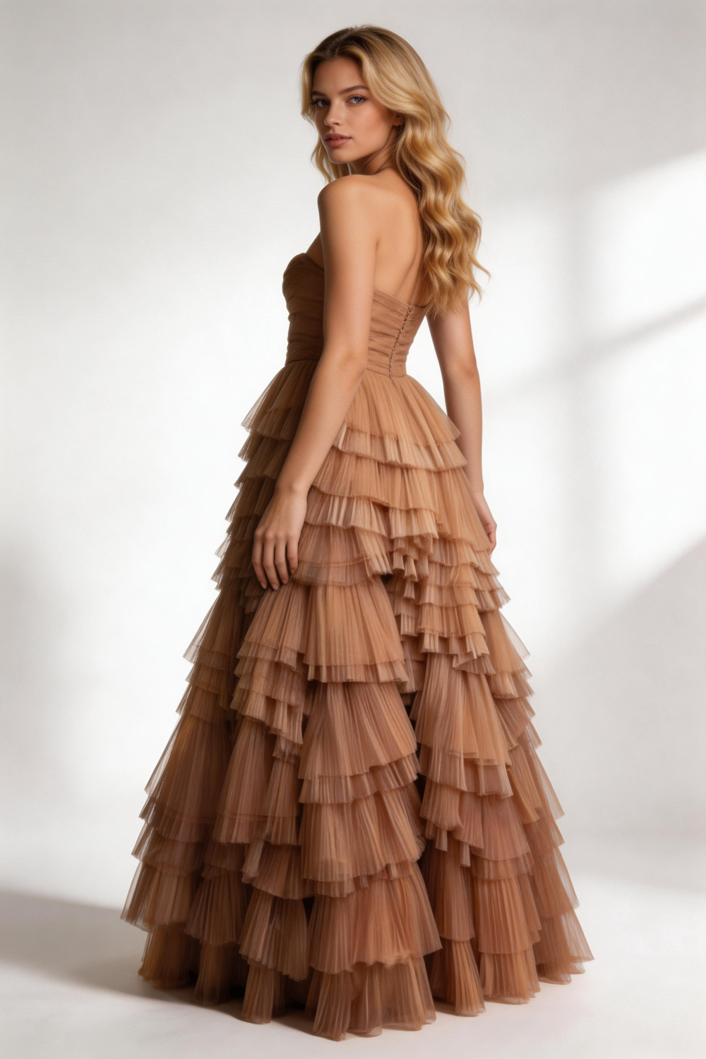 A Line Tulle Tiered Long Prom Dresses,Evening Dress Y2073 by simplepromdress