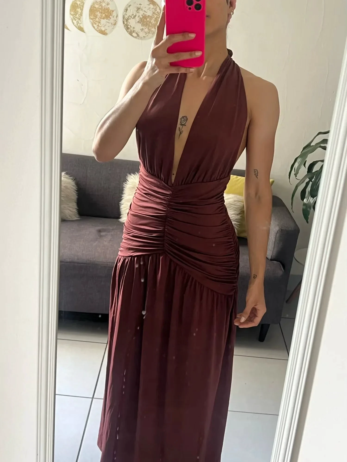 Sexy Halter Backless Brown A Line Slit Prom Dress Deep V Evening Dress Y8481 by simplepromdress