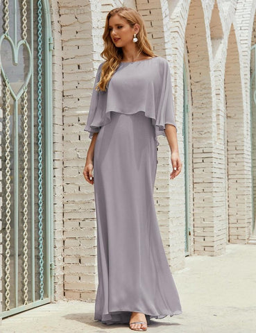 Sunnderly  Bridesmaid Dress Women Long Sleeve V-Neck Chiffon Formal Wedding Party Dress SY28018