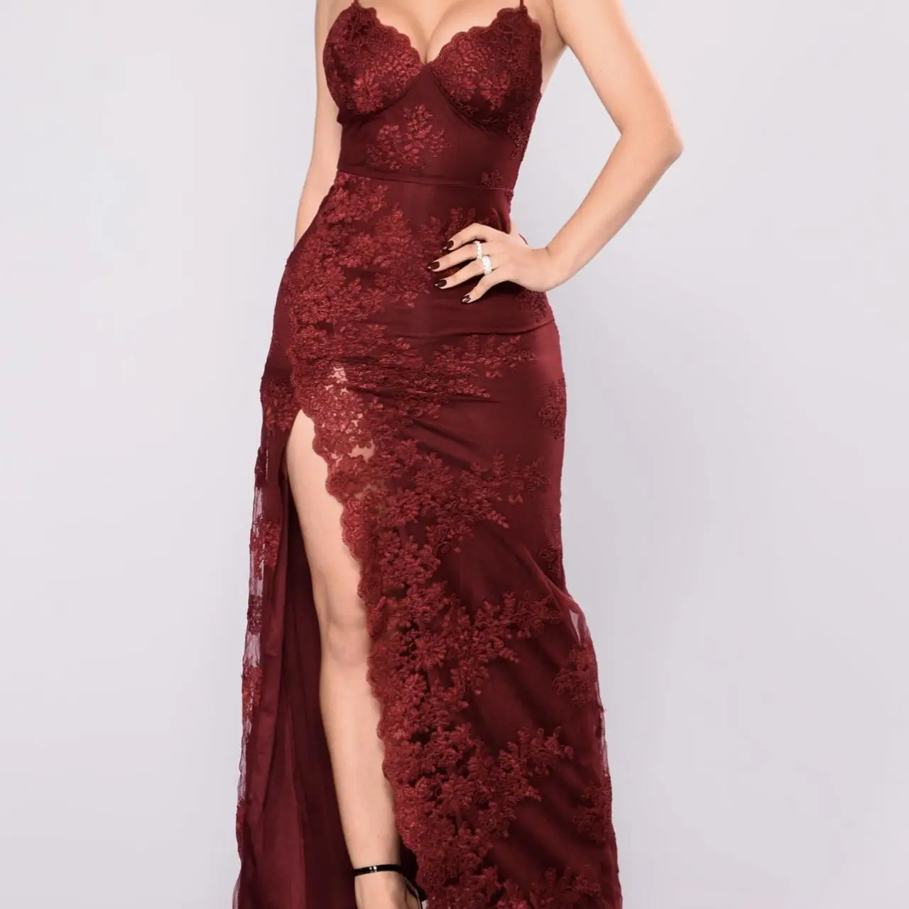 Gorgeous Mermaid Burgundy Long Lace Evening Dress Y1910 by simplepromdress