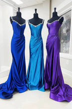 Bellamy | Mermaid V Neck Red Satin Slit Prom Dress with Beading by KissProm