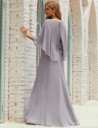 Sunnderly Bridesmaid Dress Women Long Sleeve V-Neck Chiffon Formal Wedding Party Dress SY28018 by numbersea