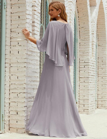 Sunnderly  Bridesmaid Dress Women Long Sleeve V-Neck Chiffon Formal Wedding Party Dress SY28018