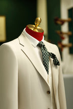 Three-Piece Cream Wool Suit | Tailored Formal Groom & Summer Wedding Suit by 男装