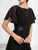 A-line Scoop Ankle-Length Chiffon Mother of the Bride Dress With Beading Pleated by Dreamylily