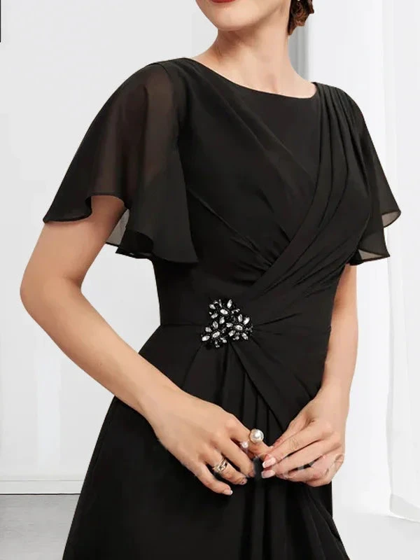 A-line Scoop Ankle-Length Chiffon Mother of the Bride Dress With Beading Pleated by Dreamylily