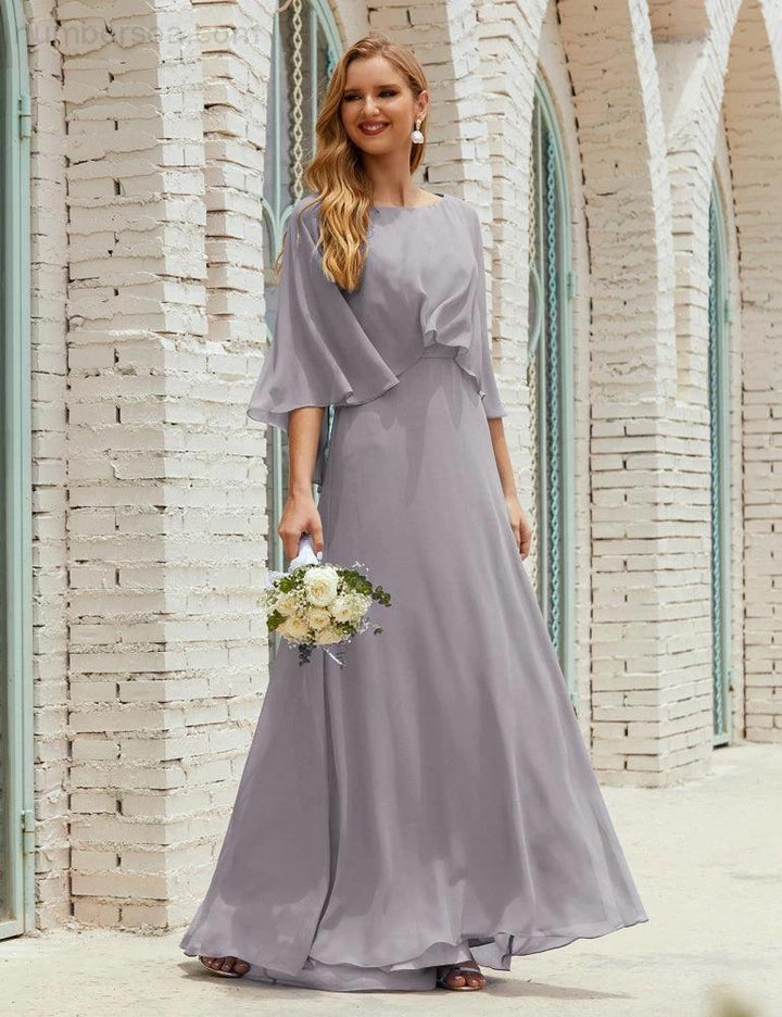 Sunnderly Bridesmaid Dress Women Long Sleeve V-Neck Chiffon Formal Wedding Party Dress SY28018 by numbersea