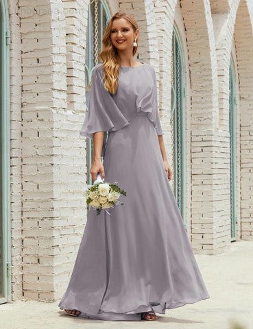 Sunnderly  Bridesmaid Dress Women Long Sleeve V-Neck Chiffon Formal Wedding Party Dress SY28018