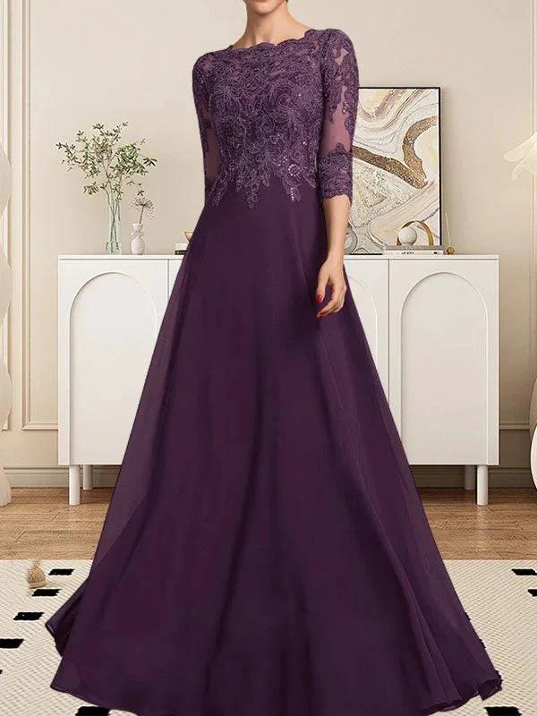 A-line Scoop Floor-Length Lace Chiffon Mother of the Bride Dress With Sequins by Dreamylily