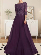 A-line Scoop Floor-Length Lace Chiffon Mother of the Bride Dress With Sequins by Dreamylily