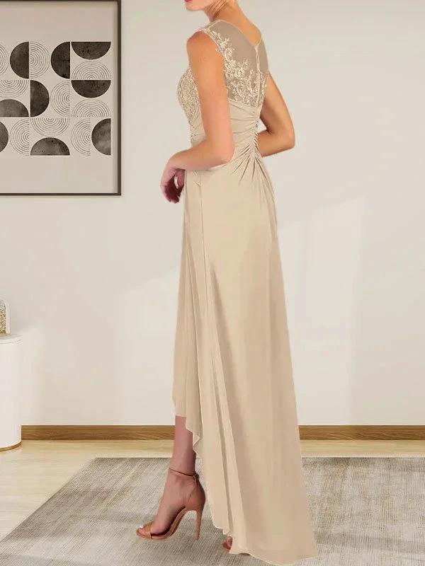 Champagne A-Line Scoop Lace Chiffon Dress by Dreamylily