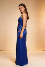 Royal Blue Satin Mermaid Prom Dress With Sequin Floral Embroidery by tangjianjun