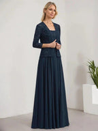 A-line Square Floor-Length Lace Chiffon Mother of the Bride Dress With Sequins by Dreamylily